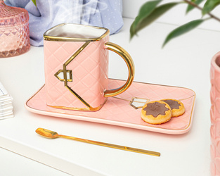 BAG mug ceramic set with spoon & saucer - PINK