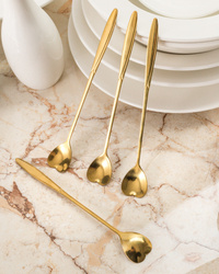 Heart spoons with loong handle 4 pcs - GOLDEN